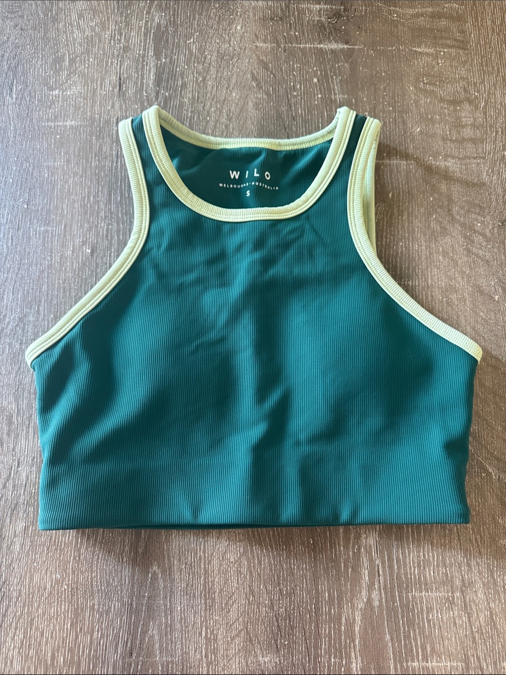 Wilo Green Ribbed Crop Tank with Lime Trim, Size Small